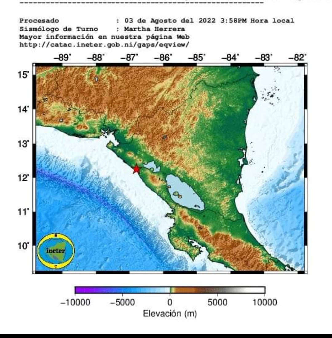 Sismo de 5.2 con epicentro en Puerto Sandino sacude Nicaragua