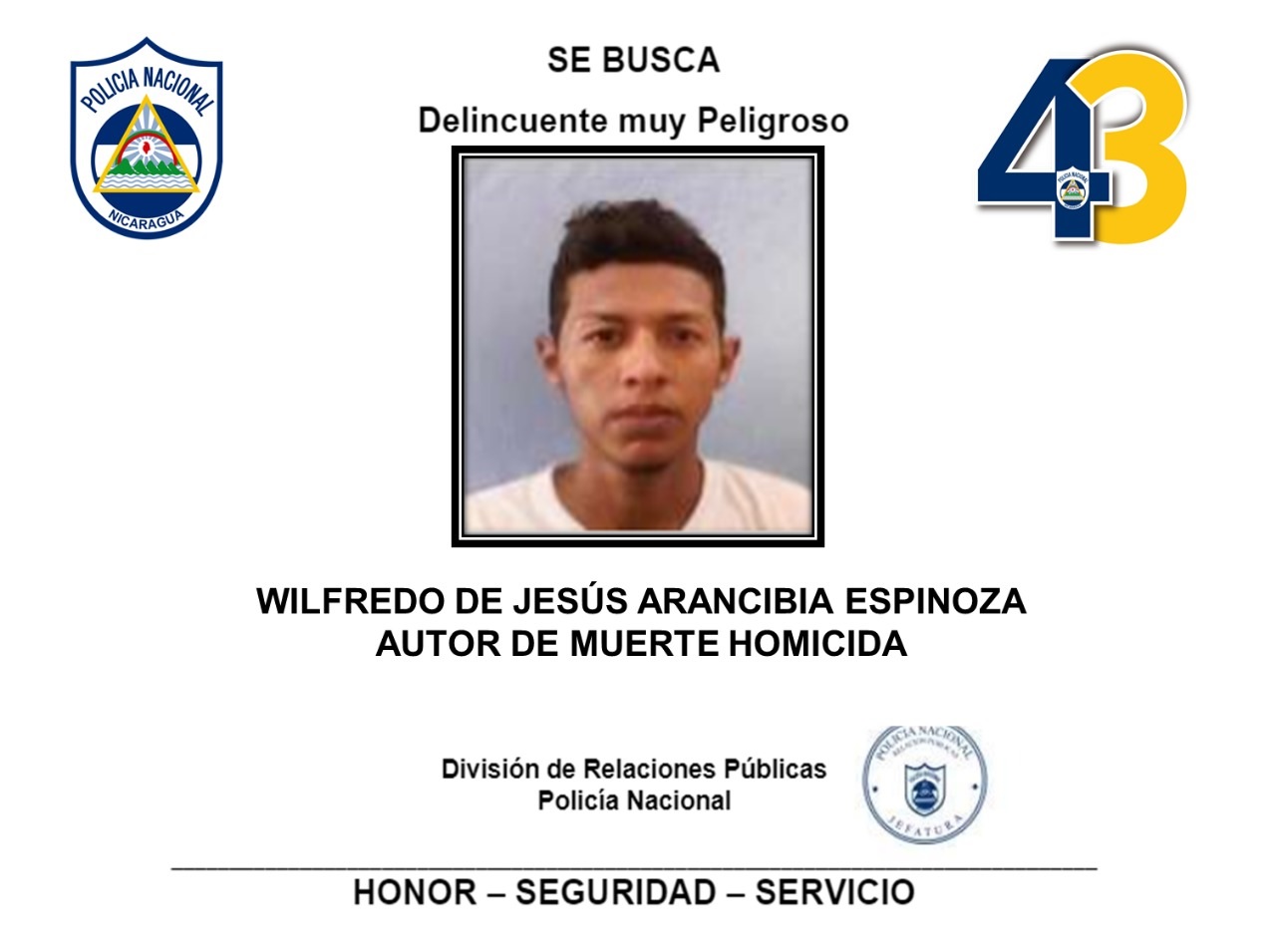 La Policía pide ayuda a la población para ubicar al sospechoso de matar a tres de sus agentes en Matagalpa