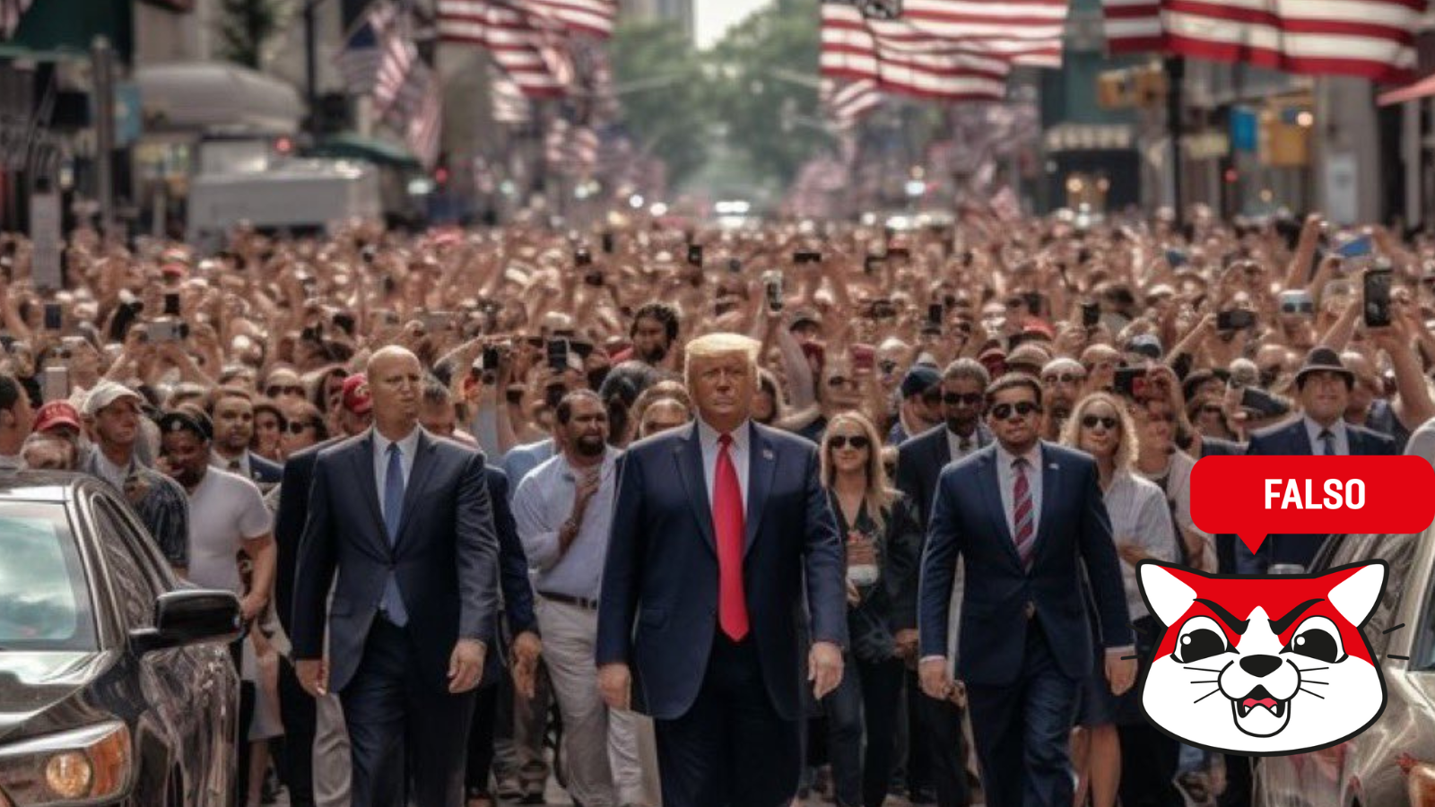 Una multitud de personas no acompañó a Donald Trump a la corte de Nueva York, es una imagen falsa 