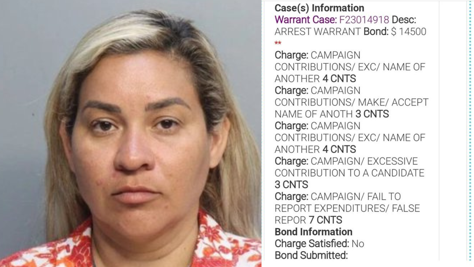 La nicaragüense Sophia Lacayo, excandidata a comisionada de Miami Dade, paga miles de dólares para salir bajo fianza
