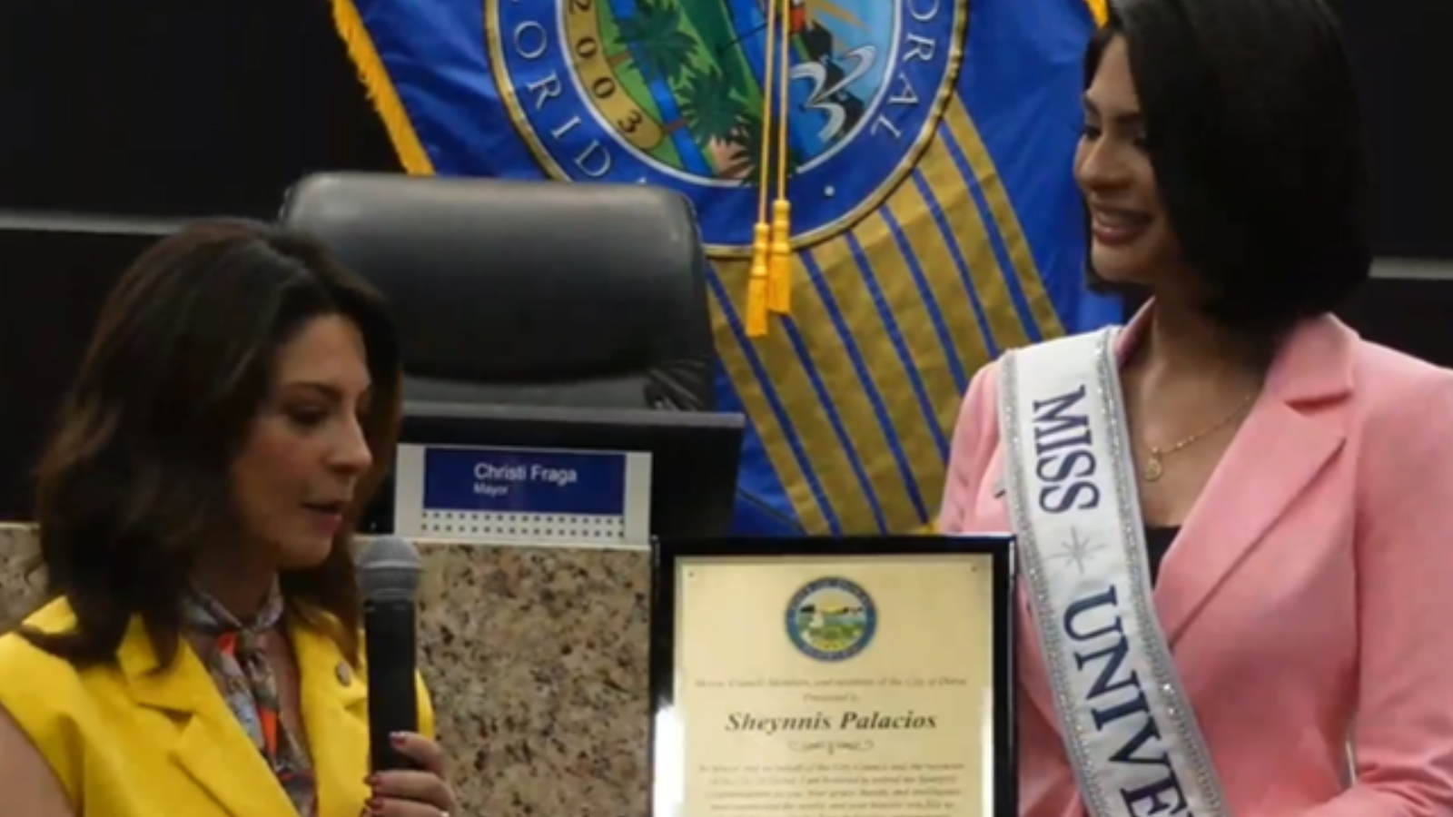 Ciudad Doral de Miami-Dade condecora a Miss Universo, Sheynnis Palacios