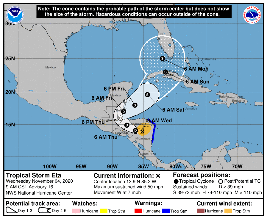 Ineter asegura que Eta saldrá esta tarde de Nicaragua