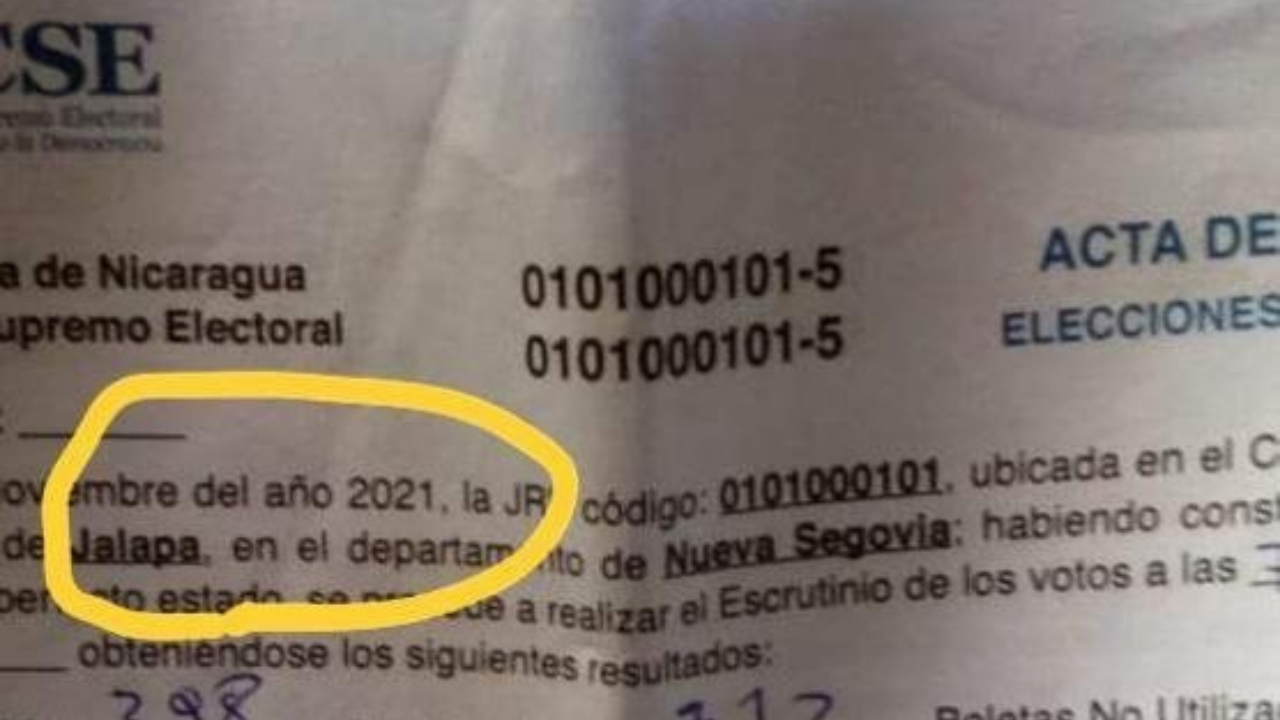 La foto que muestra una acta de escrutinio electoral de Jalapa, Nueva Segovia, es falsa 