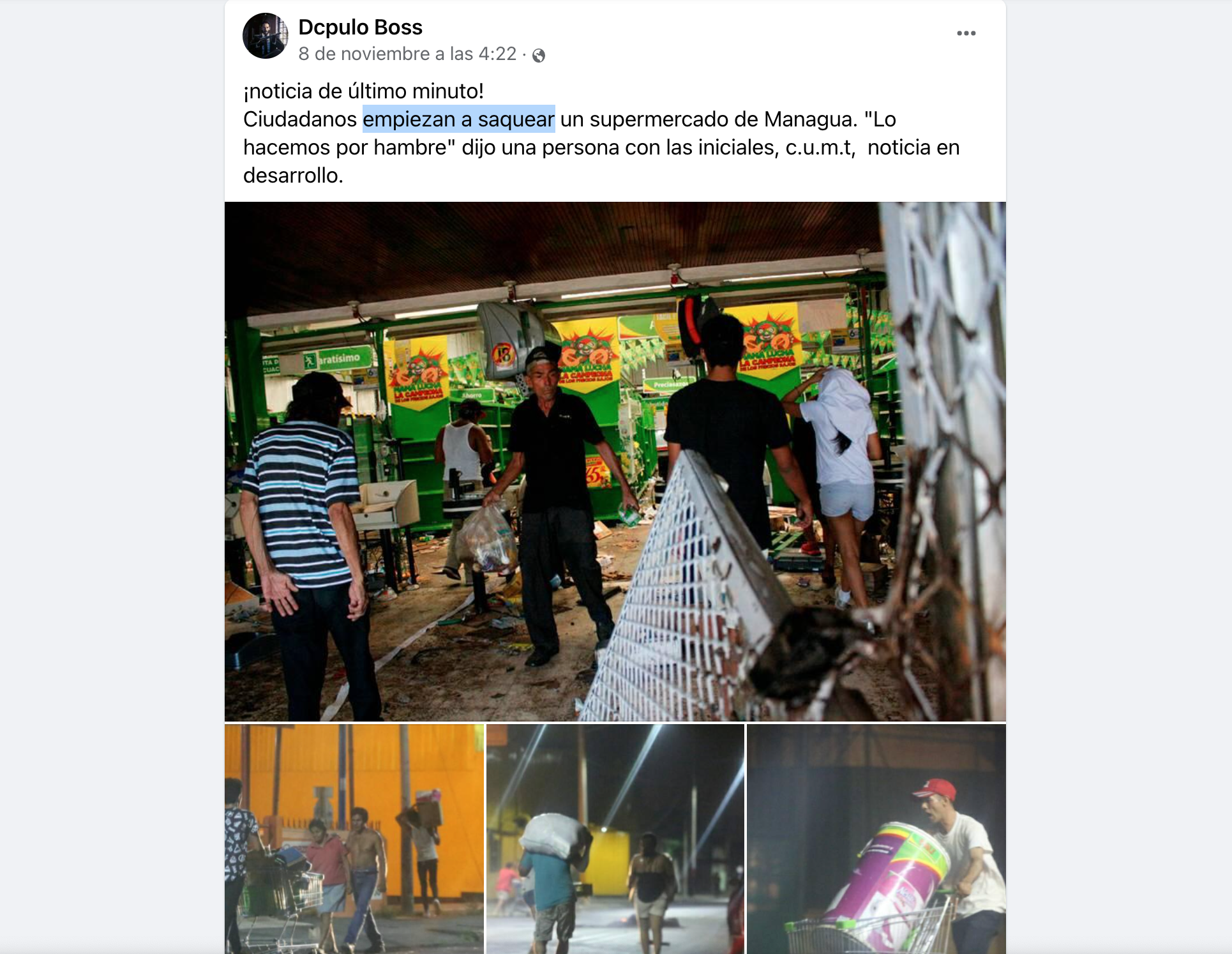 Las fotos de saqueos de supermercados en Managua son de abril de 2018 no de noviembre de 2021 