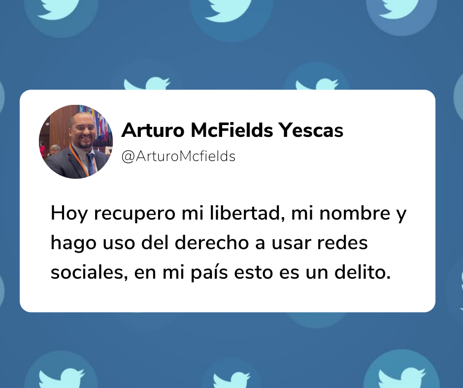 Arturo McFields abre cuenta en Twitter: «Hoy recupero mi libertad»