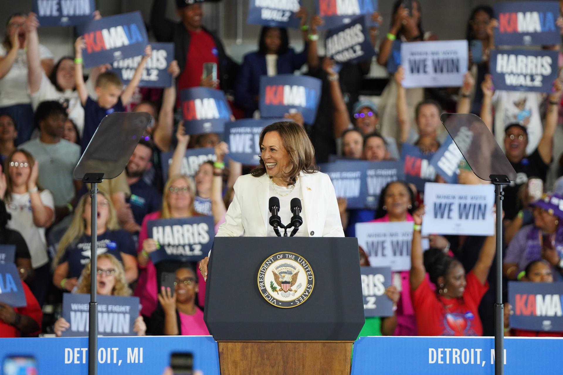 Kamala Harris acalla una protesta propalestina en su mitin de Detroit: «Estoy hablando yo»