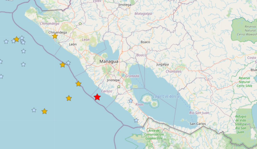 Un sismo de 4.7 grados sacude el Pacífico de Nicaragua